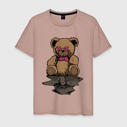 Футболка хлопковая мужская Плюшевый медвежонок и его отражение, цвет: пыльно-розовый