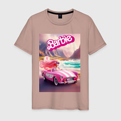Мужская футболка Барби в кабриолете на горной дороге