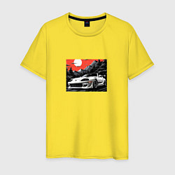 Мужская футболка Тойота Супра в горах в алом закате