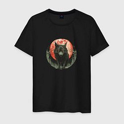 Мужская футболка Злой волк в кровавом закате