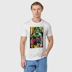 Футболка хлопковая мужская Dude tiger - neon, цвет: белый — фото 2