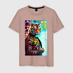 Мужская футболка Модный тигр - неон