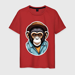 Футболка хлопковая мужская Портрет обезьяны в шляпе, цвет: красный