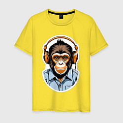 Мужская футболка Портрет обезьяны в наушниках