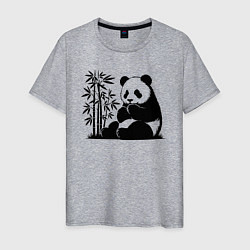 Мужская футболка Сидящая чёрная панда рядом с бамбуком