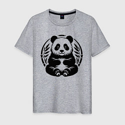 Мужская футболка Сидящая чёрная панда в позе лотоса