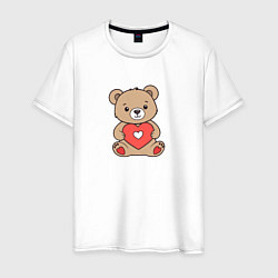 Футболка хлопковая мужская Медвежонок с сердечком, цвет: белый
