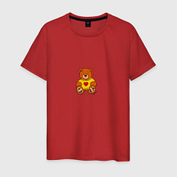 Футболка хлопковая мужская Игрушечный мишка в желтом свитере и сердце, цвет: красный