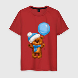 Мужская футболка Плюшевый мишка с голубым воздушным шариком