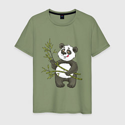 Футболка хлопковая мужская Мультяшная панда с бамбуком, цвет: авокадо