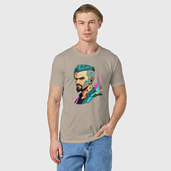 Футболка хлопковая мужская Портрет мужчины с бородой Cyberpunk 2077, цвет: миндальный — фото 2