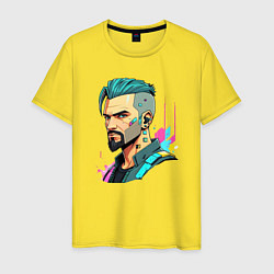 Мужская футболка Портрет мужчины с бородой Cyberpunk 2077
