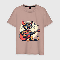 Мужская футболка Забавный полосатый кот играет на гитаре