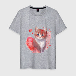 Мужская футболка Кошка в красных сердечках