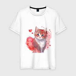 Мужская футболка Кошка в красных сердечках
