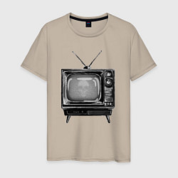 Мужская футболка Старый телевизор черно-белый шум и череп