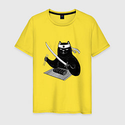 Мужская футболка Кот сушист самурай