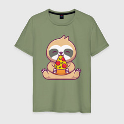 Мужская футболка Ленивец ест пиццу