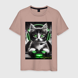 Мужская футболка Котёнок командный геймер - киберспорт