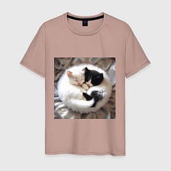 Мужская футболка Два любящих котика обнимаются клубочком