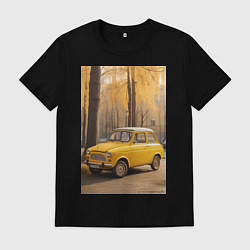 Футболка хлопковая мужская Желтый ретро автомобиль, цвет: черный