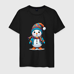 Мужская футболка Снеговик в шапочке и с шарфом