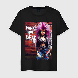 Футболка хлопковая мужская Punks not dead - cool Barbie ai art, цвет: черный