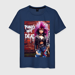 Футболка хлопковая мужская Punks not dead - cool Barbie ai art, цвет: тёмно-синий