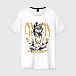 Мужская футболка Волк репер в золотых наушниках