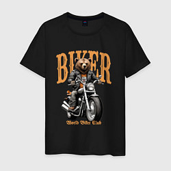 Мужская футболка Байкер медведь на мотоцикле