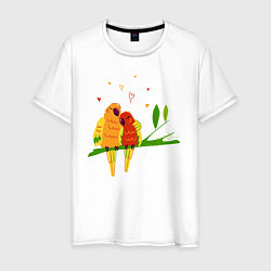 Мужская футболка Пара влюбленных попугаев на ветке