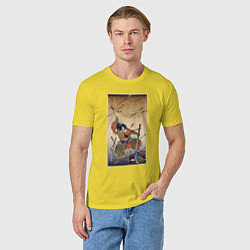 Футболка хлопковая мужская Японский самурай с катаной и нагинатой: гравюра ук, цвет: желтый — фото 2