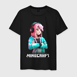 Мужская футболка Minecraft девушка с розовыми волосами