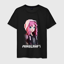 Мужская футболка Minecraft девушка розовые волосы