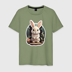 Футболка хлопковая мужская Маленький пушистый кролик, цвет: авокадо