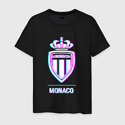 Футболка хлопковая мужская Monaco FC в стиле glitch, цвет: черный