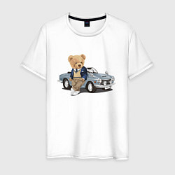 Мужская футболка Плюшевый медвежонок и автомобиль