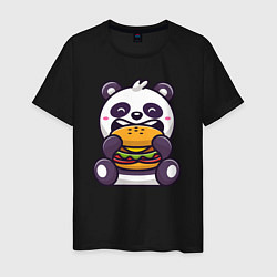 Мужская футболка Панда ест гамбургер