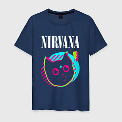 Футболка хлопковая мужская Nirvana rock star cat, цвет: тёмно-синий