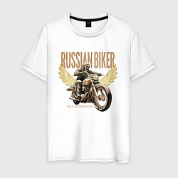 Мужская футболка Русский байкер на мотоцикле