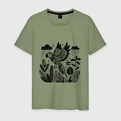 Мужская футболка Летящий попугай и растения