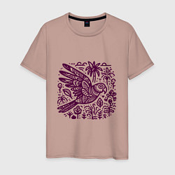 Мужская футболка Орнамент с попугаем и растениями
