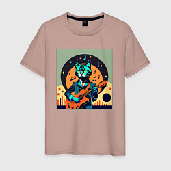 Мужская футболка Кот с гитарой в стиле Дэвида Боуи