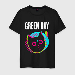 Футболка хлопковая мужская Green Day rock star cat, цвет: черный