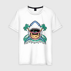 Мужская футболка Акула скелет и пальмы