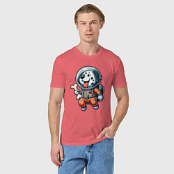 Футболка хлопковая мужская Dalmatian cosmonaut puppy with a bone, цвет: коралловый — фото 2