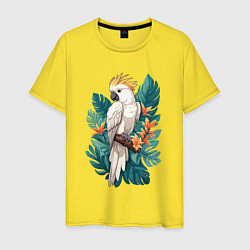 Мужская футболка Попугай какаду и тропические листья