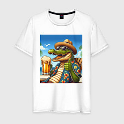 Мужская футболка Чувак крокодил с пивом на пляже
