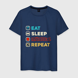 Футболка хлопковая мужская Eat sleep roblox repeat art, цвет: тёмно-синий