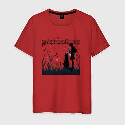 Мужская футболка Девушка и кот или музыка для души